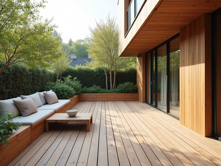 Custom deck with built-in seating and greenery