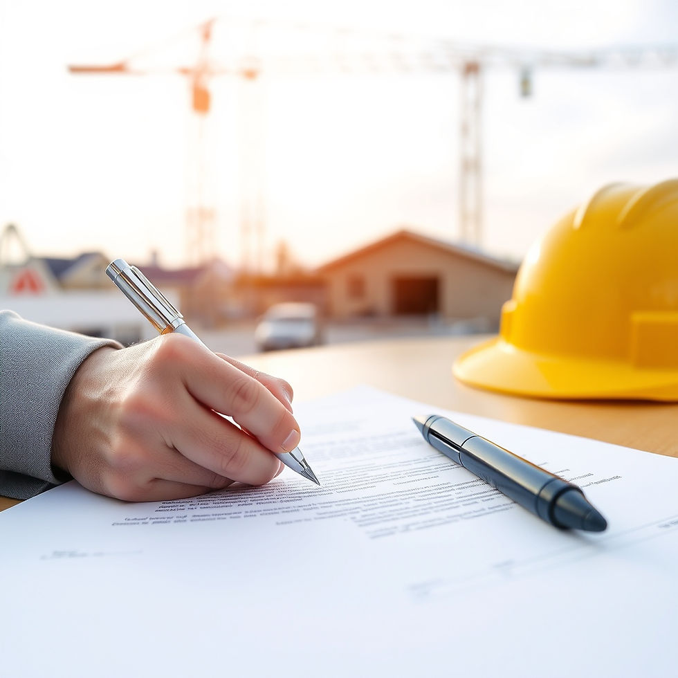 a signed construction contract with a pen on top