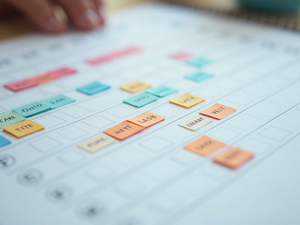 A planner showing color-coded time blocks for daily tasks