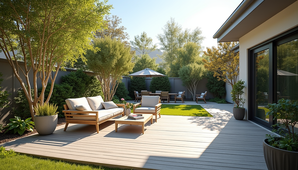 Composite decking in a backyard setting, showing durability and style