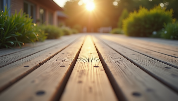 wooden deck with proper spacing between boards for drainage