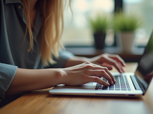 A woman typing on a laptop
