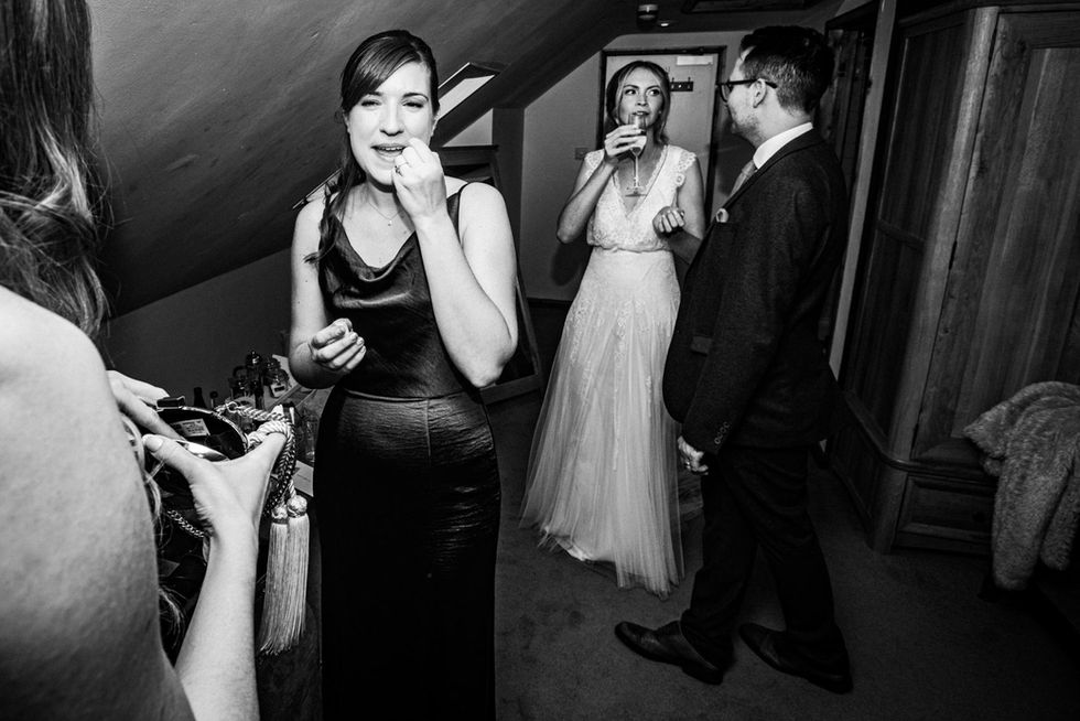 Bride and bridesmaids prepare for wedding