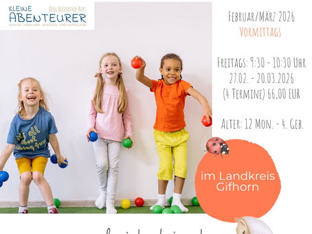 Kleine Abenteurer aufgepasst!
Unser Kleinkind-Kurs (Eltern-Kind-Kurs) startet noch vor Ostern!