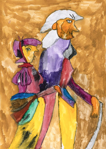 Poiret and the Comtesse Anastasie de Restaud during the promenade. Father Goriot by H.de Balzac