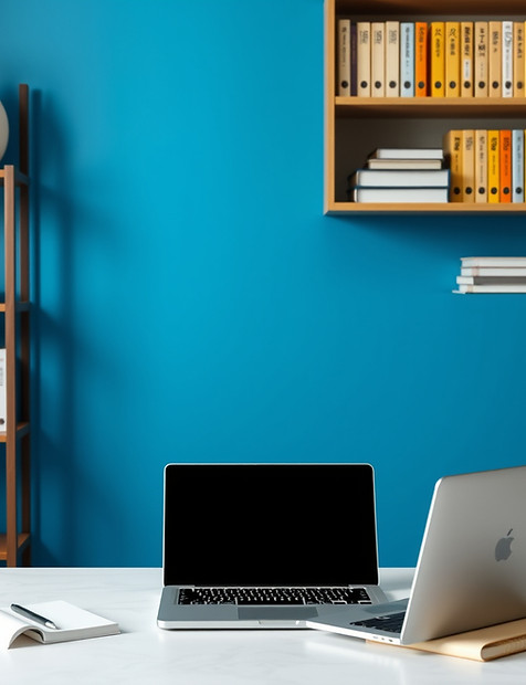 professional trial mandarin online lesson, blue background ,with table, laptop and book sh