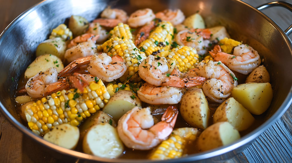 Shrimp boil platter with corn and potatoes. Who Dat special in Jackson MS.