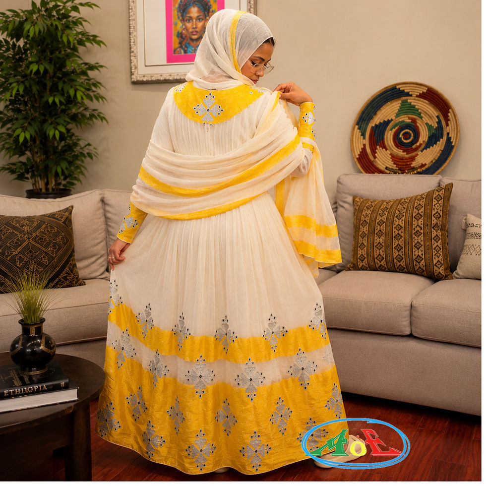 Thumbnail: Ethiopian and Eritrean Handmade yellow Ethiopian dress