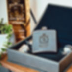 Bullion Spiced Rum Grey Luxury Hip Flask & shot glass set side view