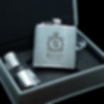 Bullion Spiced Rum Grey Luxury Hip Flask & shot glass set front view