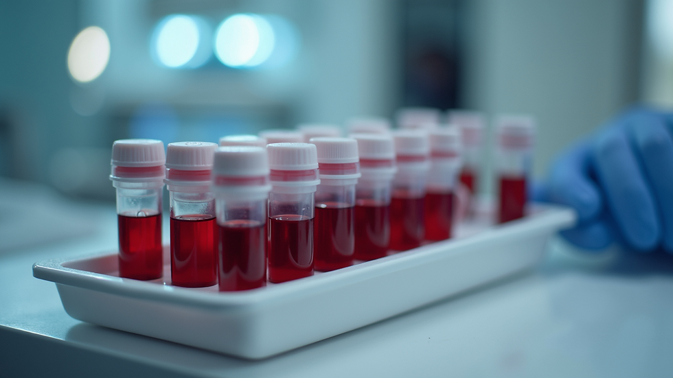 Close-up view of blood collection tubes arranged neatly on a medical tray