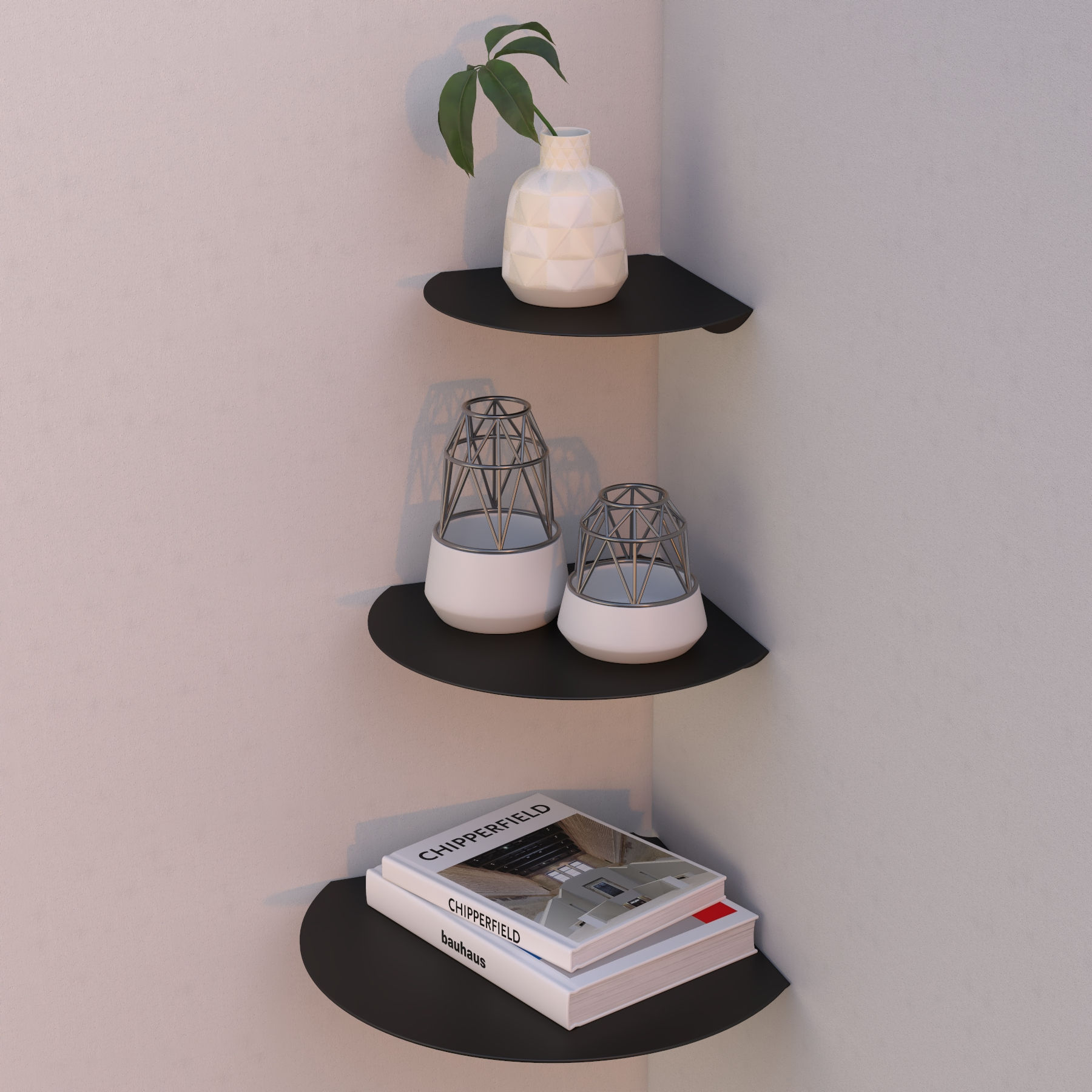 Oval Metal 3 lü Duvar Köşe Rafı ,Dekoratif,Kitaplık