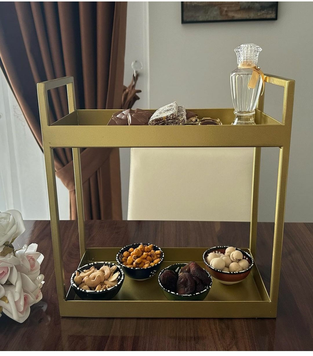 Sima 2 Katlı Metal Masa Üzeri Çok Amaçlı Düzenleyici Raf, Sunumluk, Kahve Köşesi