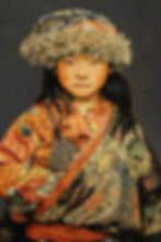 Gobelin-Bild tibetisches Mädchen von Alison Wright. Schallschutz- Akustikbild