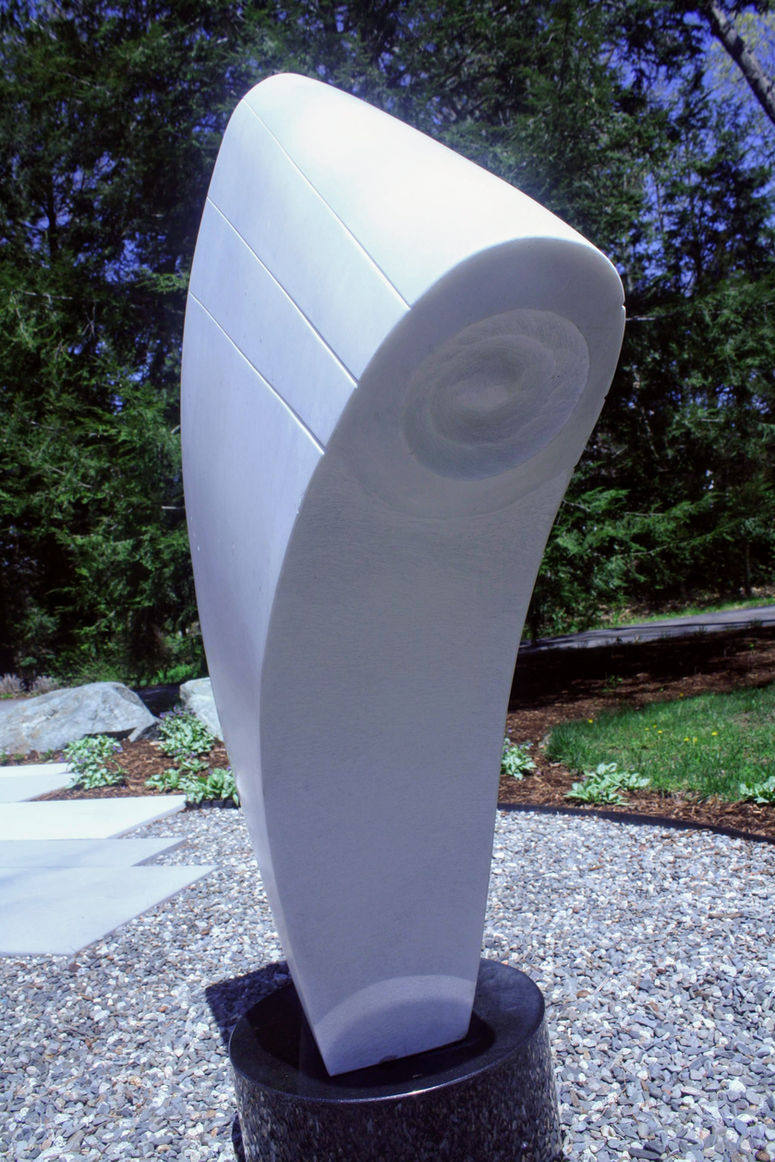 Image of Colorado Yule marble biomorphic stone sculpture named, Acoustic Presence by sculptor Greg Spitzer