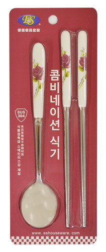 ES】LONG CERAMIC HANDLE SOUP SPOON AND CHOPSTICKS SET 不銹鋼瓷柄長