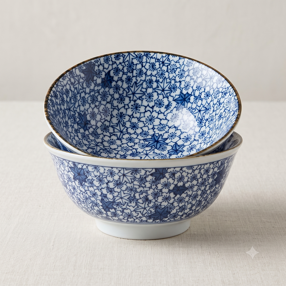 Thumbnail: Japanese Mino Ware "Komon Shunkou" Porcelain Rice Bowl (5.8" x 2.6")