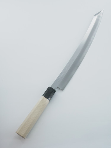 高橋楠 一刀齋虎徹作 銀三鋼本霞 鬼反 330mm 切付柳刃 | 刀字不出頭