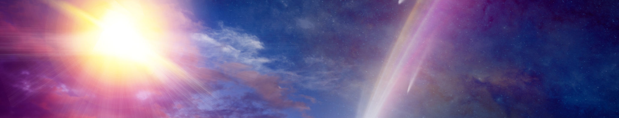 Amazing unreal picture_ giant colorful comet in glowing sunset sky over calm sea. Comet is