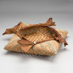 Flat rectangular open mouthed basket of cedar Bark, Sea Grass, and Philodendron Sheath