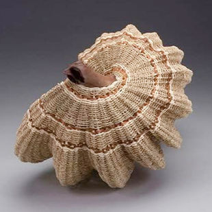 Chris Warren conch basket, woven grass and wood.