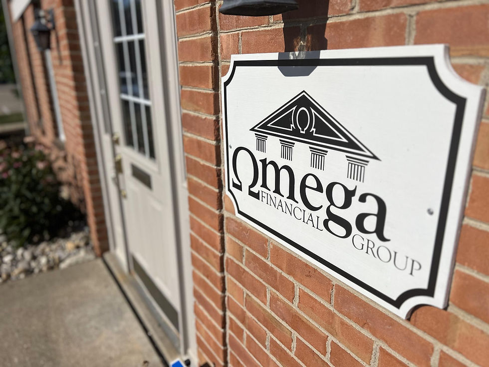 Omega Financial Group sign on brick building entrance