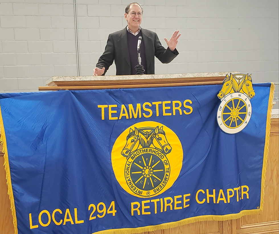 Man speaking at a Teamsters Local 294 Retiree Chapter event