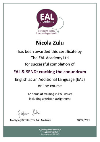 Completion certificate EAL online course