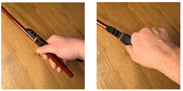 Hand position for using the ChopSTX drum trainer