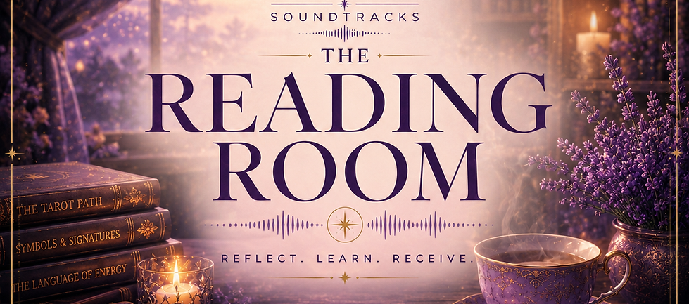 Editorial tarot and music banner for The Reading Room playlist.