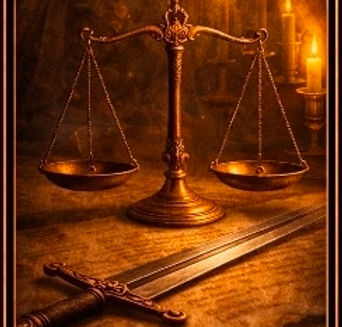 Justice tarot card symbolising truth, fairness, karma, balance, accountability, and clear decisions.