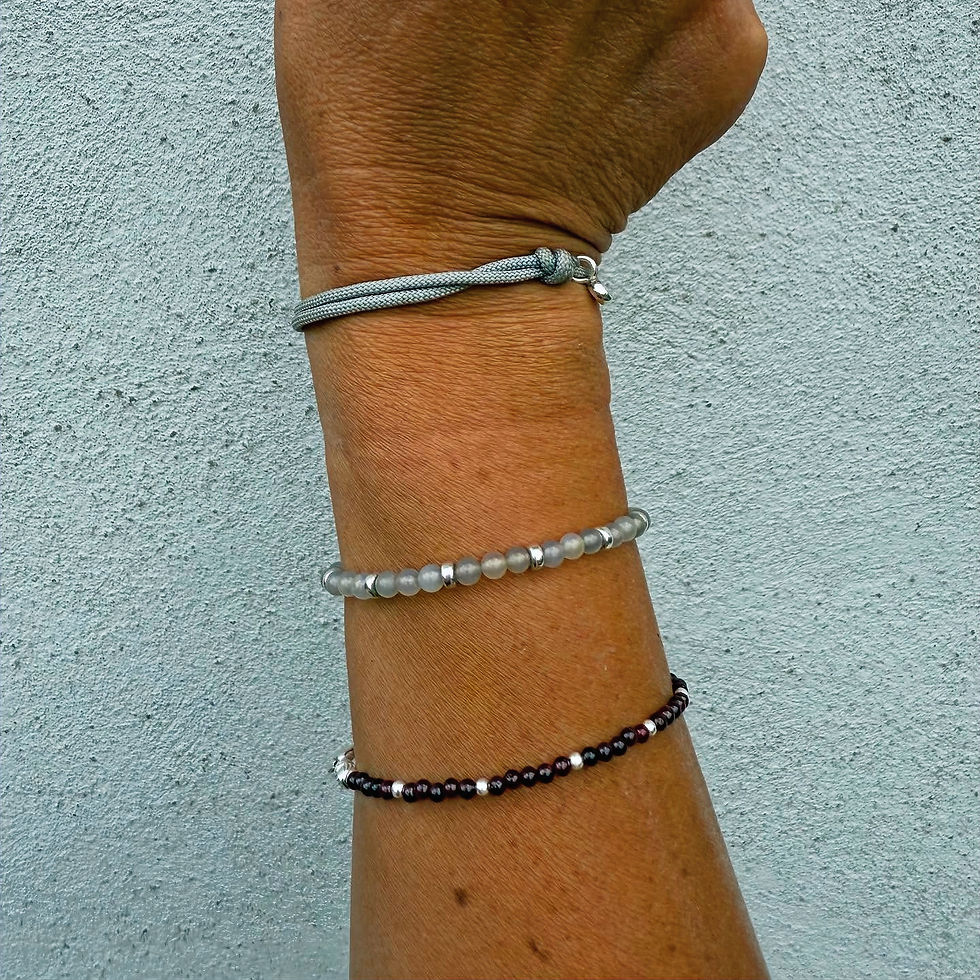 Tiny Garnet & Silver Beaded Bracelet