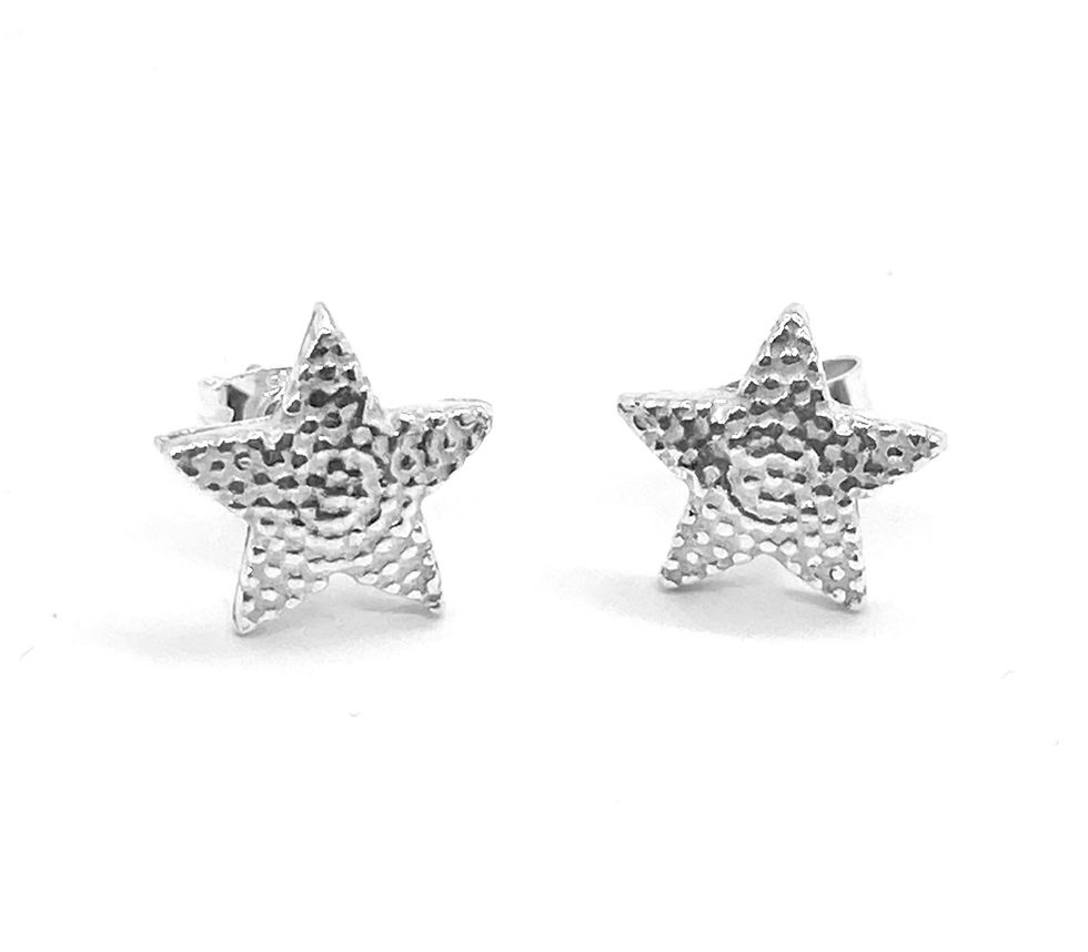 SILVER SPARKLE STAR STUD EARRINGS