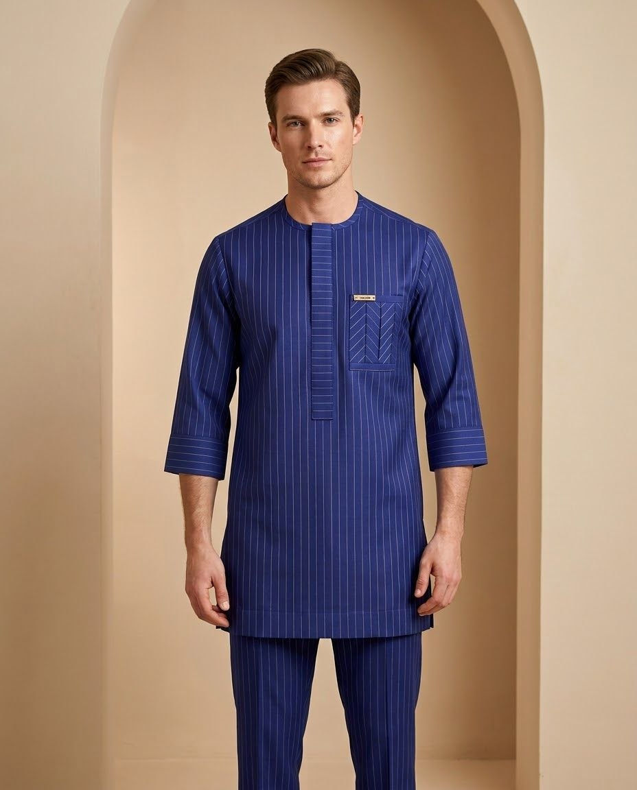 Thumbnail: Elegant Blue 3/4 Sleeve Kaftan  - Thomas
