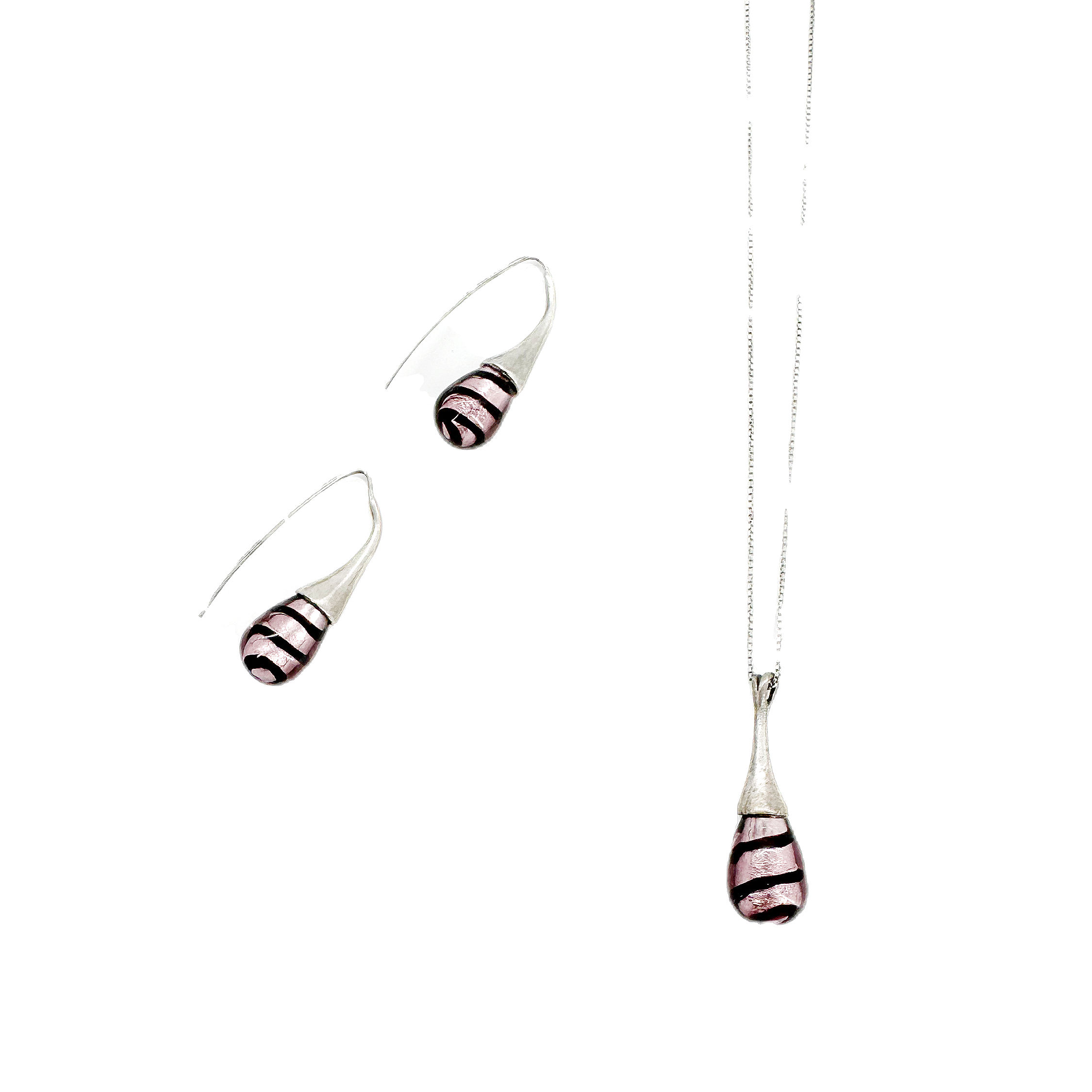 Murano Glass Necklace & Earring Set – Silver and Blue Glass with Silver