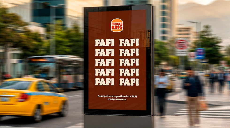  Burger King cleverly bypassed strict trademark rules by scrambling the name of the football federation into "FAFI." It’s brilliant ambush marketing that plays with words so fans understand the message perfectly while keeping the legal team happy.