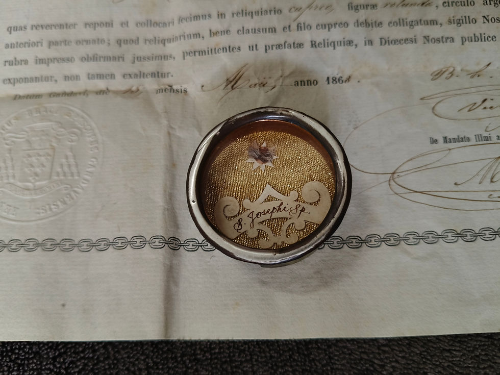 Thumbnail: 19th Cent Reliquary 2nd class Relic St Joseph + Document COA