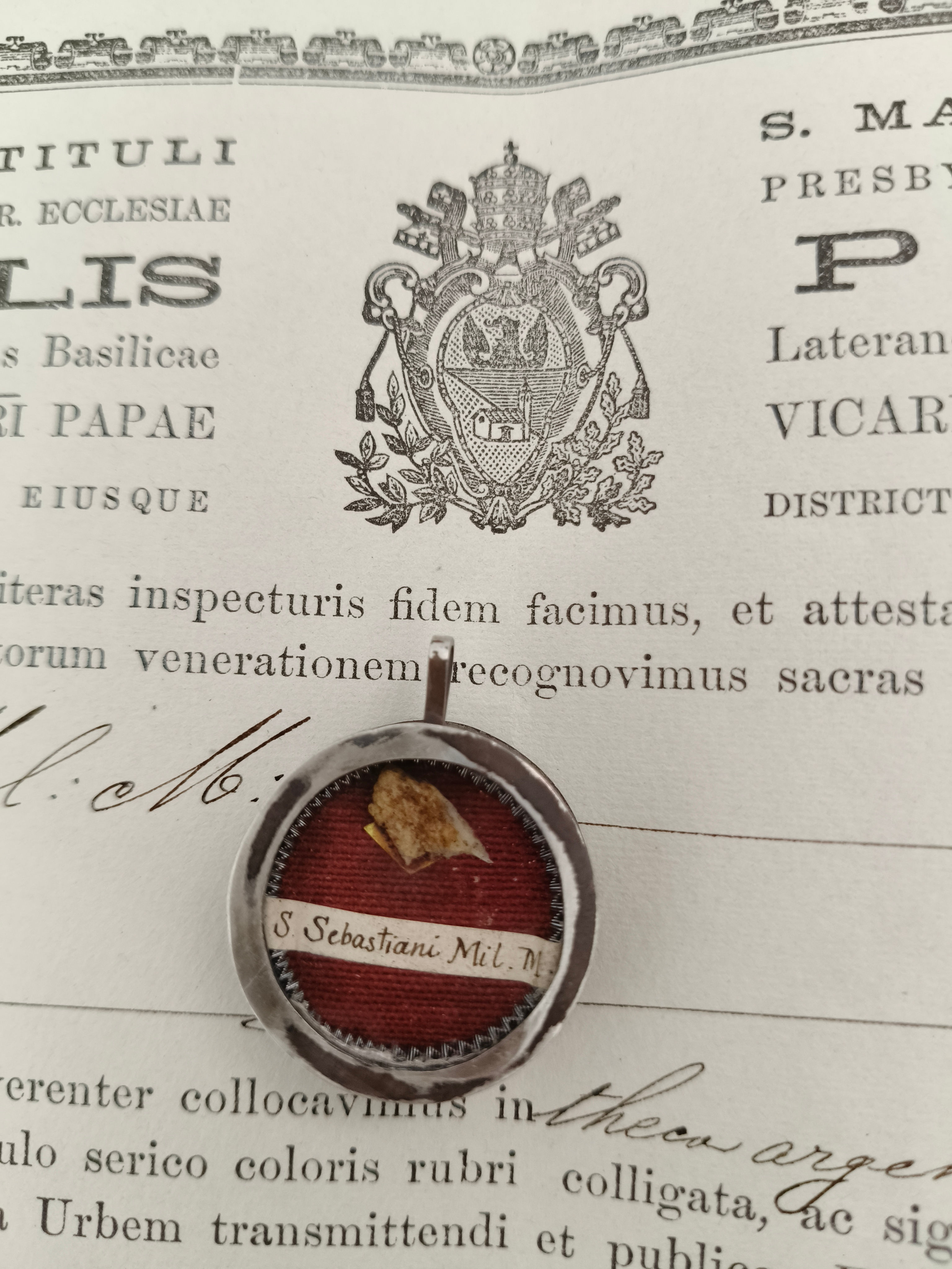 Silver Reliquary Corporeal Relic St. Sebastian + Document COA