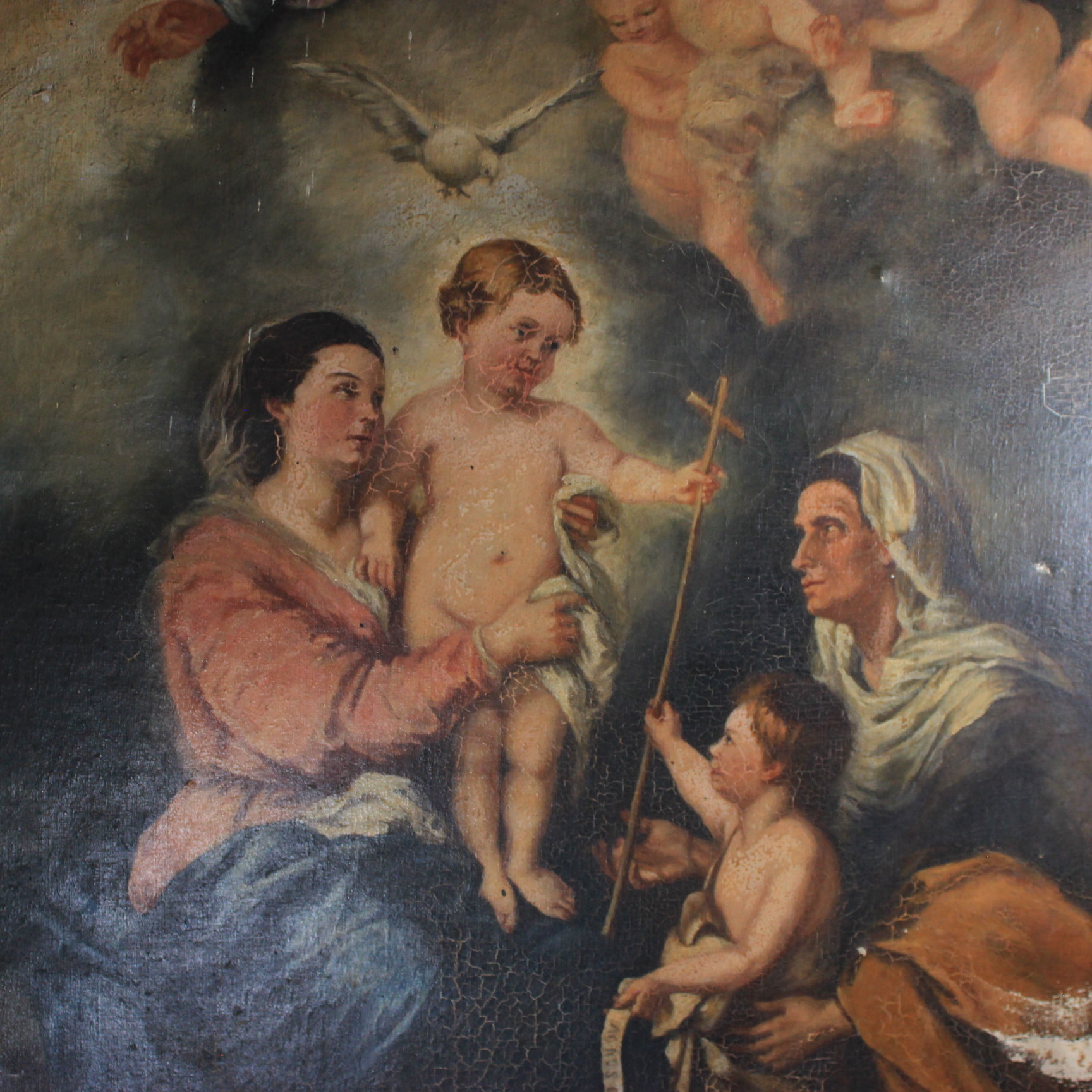 2 x Paintings Oil on Canvas Holy Family 19th Cent After Murillo+ Original Sketch