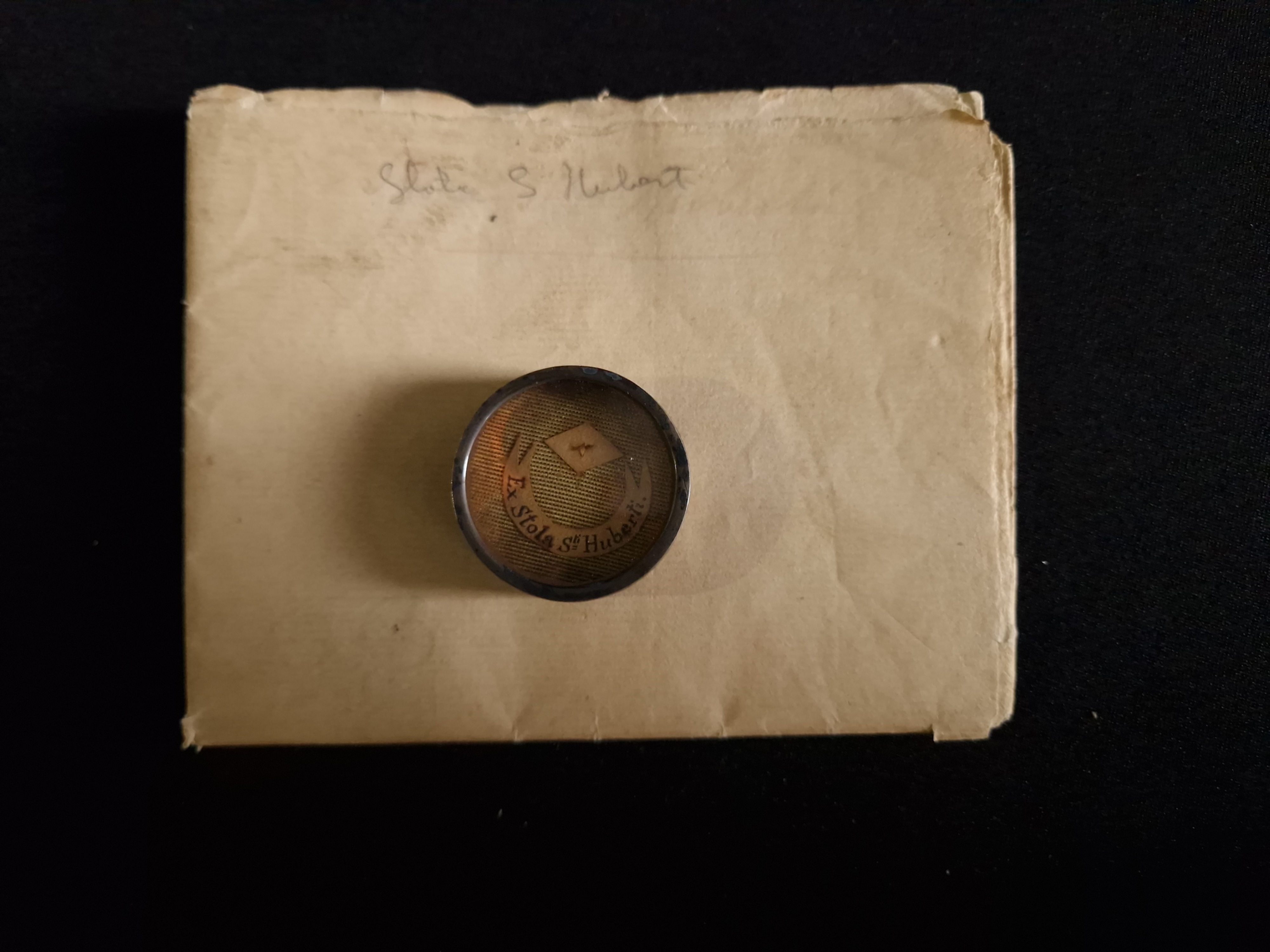 19th C. Relic Ex Stola St. Hubertus + Wax Seal & COA Certificate Document