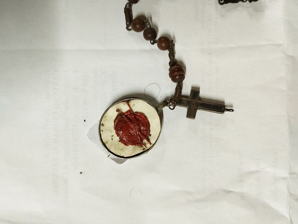Thumbnail: 2 Reliquaries Relic Virgin Mary Sepulcher, Wax Seal + Gethsemane in a Rosary