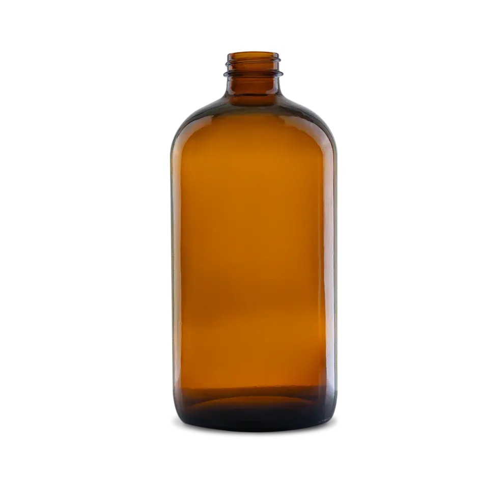 32 OZ AMBER GLASS BOSTON ROUND BOTTLE 33-400