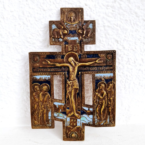 【希少】Christofle 金彩/ 2本セット 18th Century Russian Orthodox Brass Crucifix Icon Enamel Christ