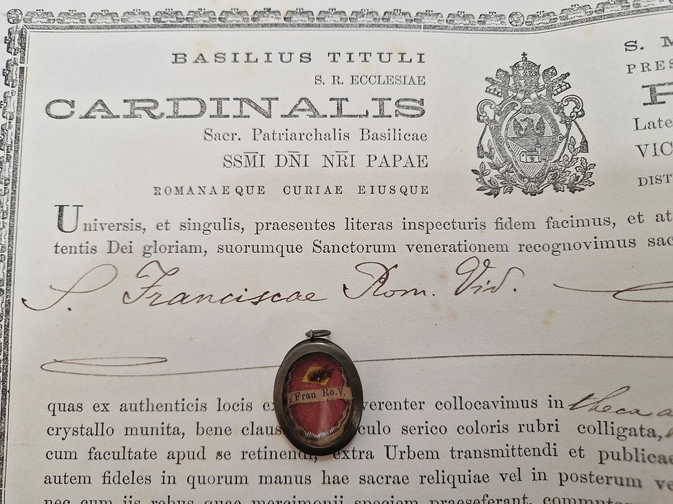 Thumbnail: Silver Reliquary (Ex Praecordis) Relic St Frances of Rome Virgin + COA Document