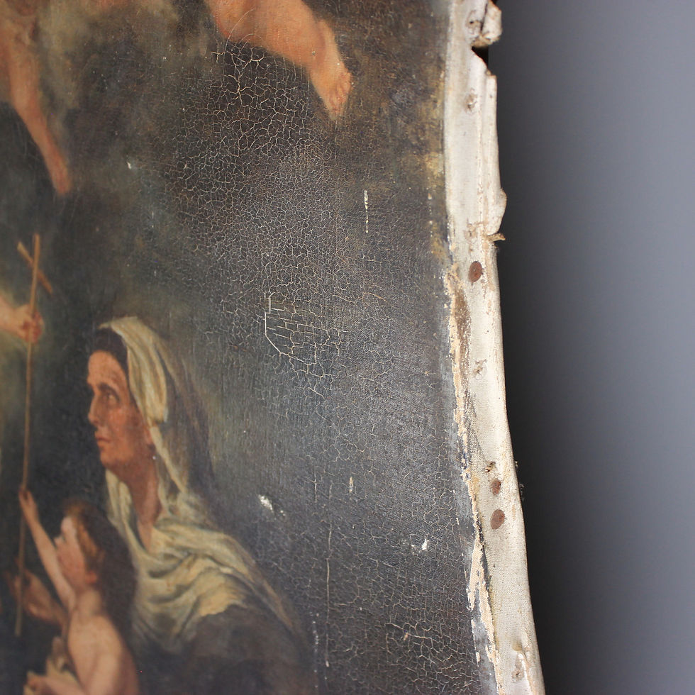 Thumbnail: 2 x Paintings Oil on Canvas Holy Family 19th Cent After Murillo+ Original Sketch