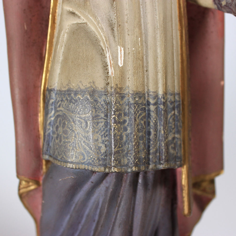 Thumbnail: 19th Cent. Saint Arbogast Bishop Polychromed Wood Statue. Gothic Style. Gold Gil
