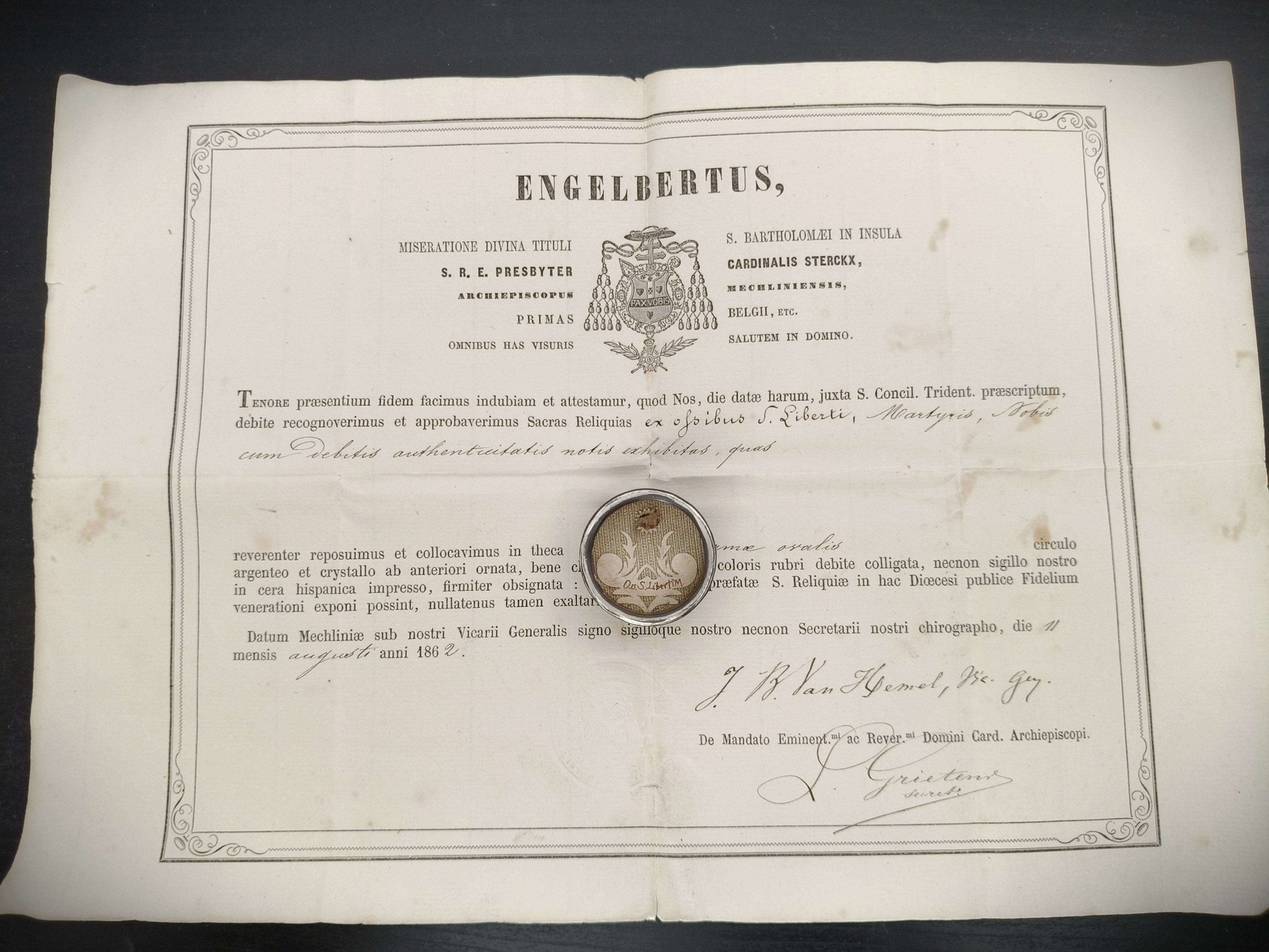Reliquary Important Relic St Libert of Saint-Trond, Martyr + Document COA