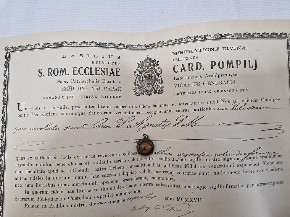Thumbnail: Silver Reliquary Relic St Agnes Virgin & Martyr + COA Document