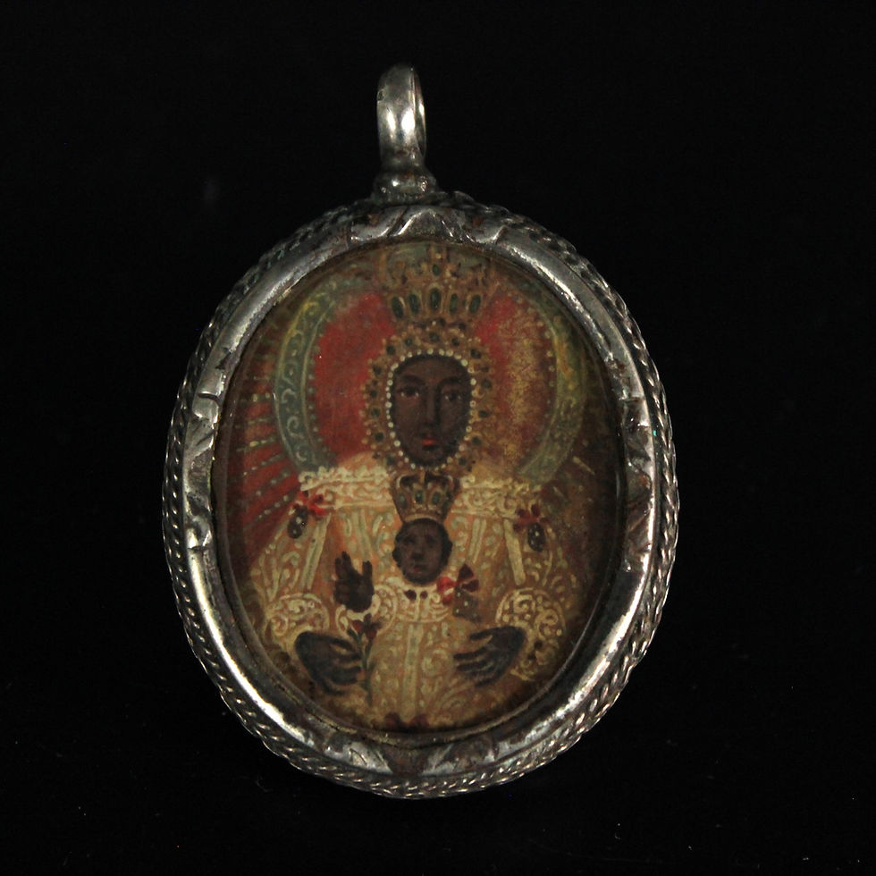 Thumbnail: Spanish Silver Double Reliquary Virgin Mary & Christ Passion Paintings 17th C