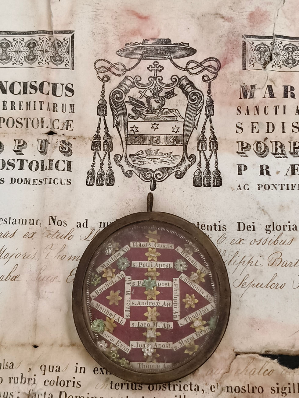 Thumbnail: Reliquary 1st Class 17 Relics Titulus Crucis & 12 Apostles + Document COA